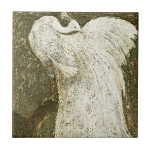 Vintage beautiful white peacock illustration tile