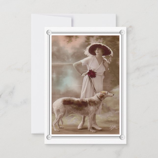 Vintage Beautiful Woman and Dog Card (Front)