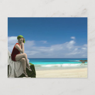 Vintage Beauty and the Beach Postcard