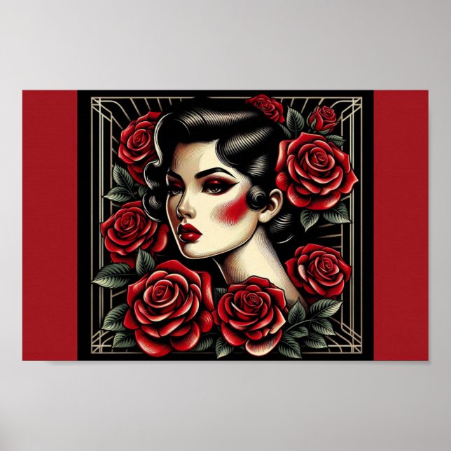 Vintage Beauty: Art Deco Rose Queen Poster (Front)