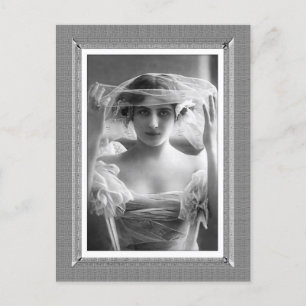 Vintage Beauty - Bridal Veil - in black & white Postcard