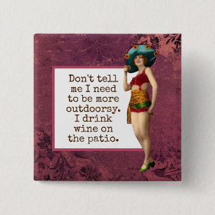 Vintage Beauty Drinking Wine Funny 15 Cm Square Badge