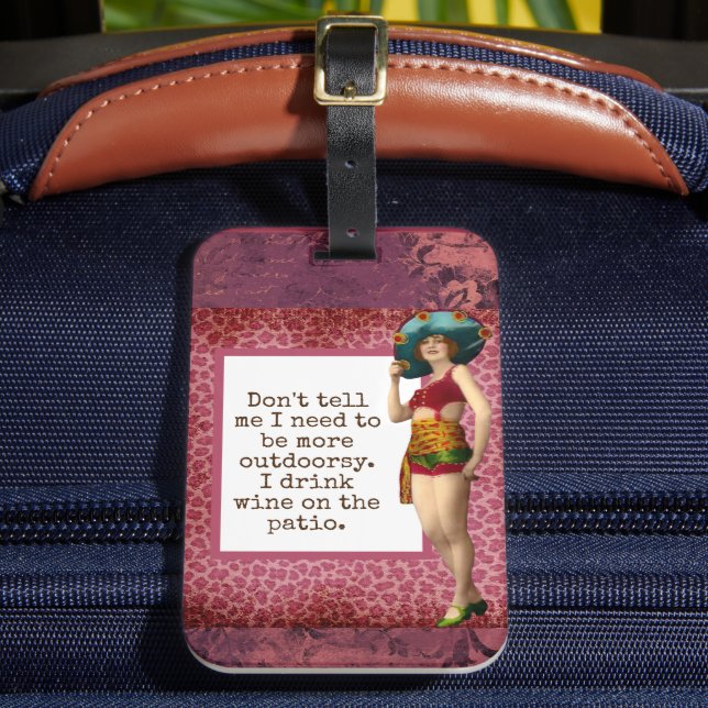 Vintage Beauty Drinking Wine Funny  Luggage Tag (Front Insitu 2)