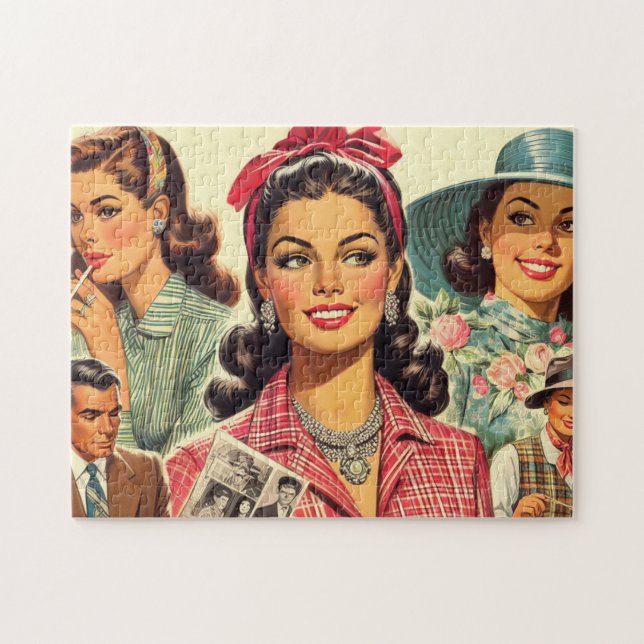 Vintage Beauty Fashion Girls Jigsaw Puzzle (Horizontal)