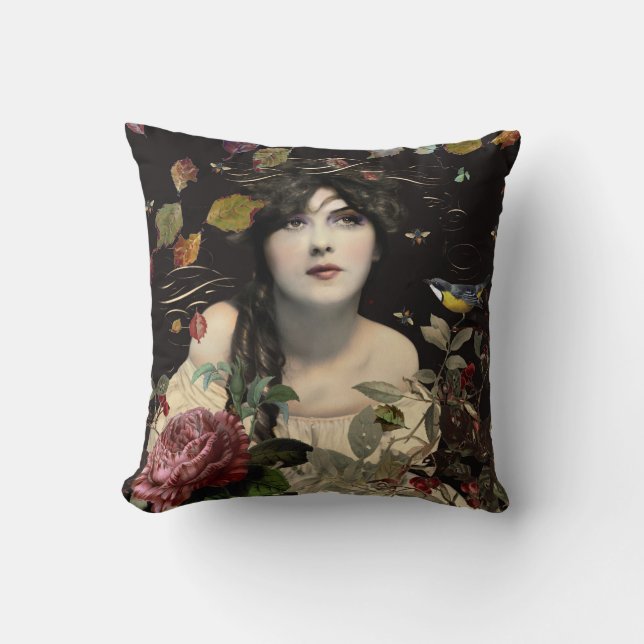 Vintage Beauty Floral Square Cushion (Front)