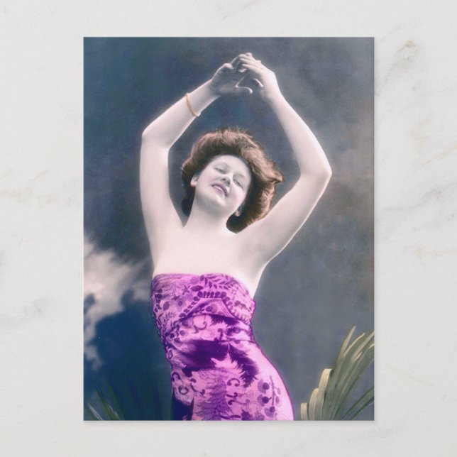 vintage beauty hands over head dancing postcard (Front)