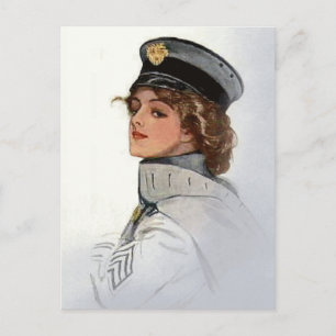 Vintage Beauty in Uniform Postcard