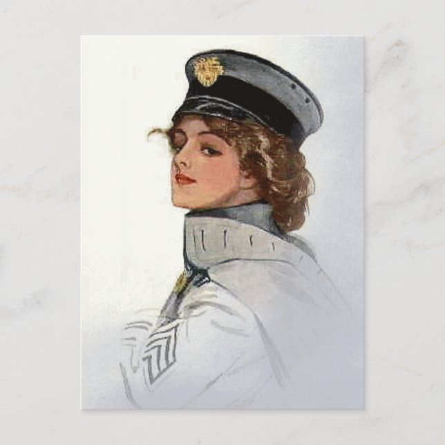 Vintage Beauty in Uniform Postcard (Front)