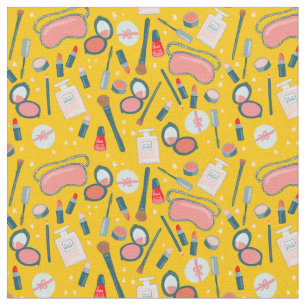 Vintage Beauty Makeup Cosmetics Pattern Fabric