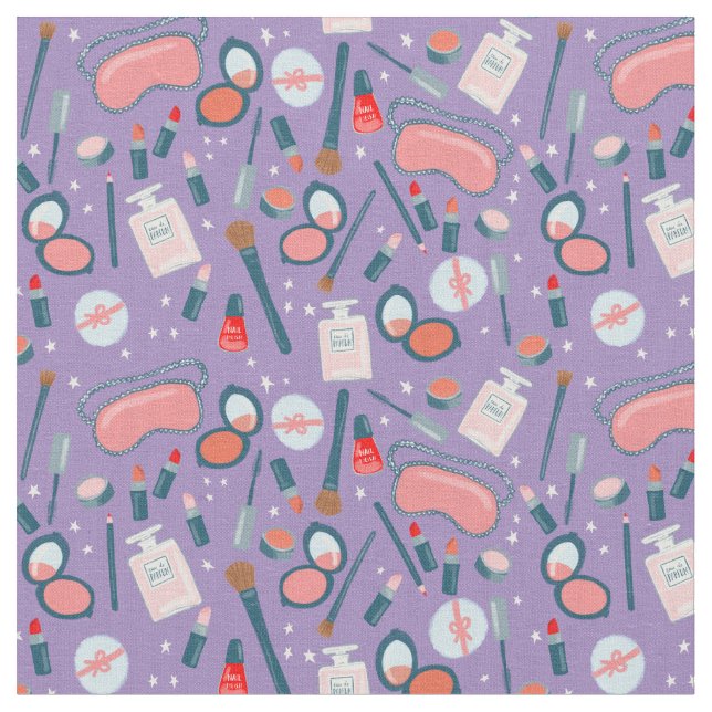 Vintage Beauty Makeup Cosmetics Pattern Fabric (Close Up)