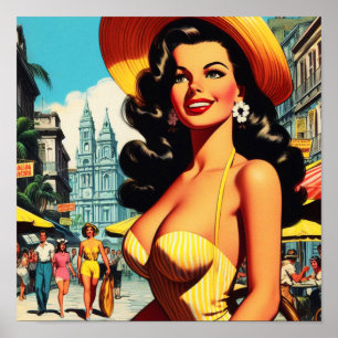 Vintage Beauty Pin-up Painting Poster