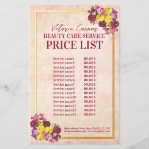 Vintage Beauty Salon Price List Pink Flyer