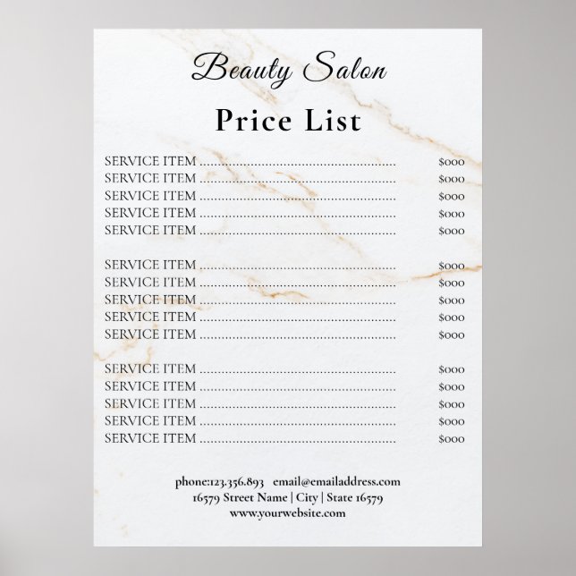 Vintage Beauty Salon Price List Poster (Front)