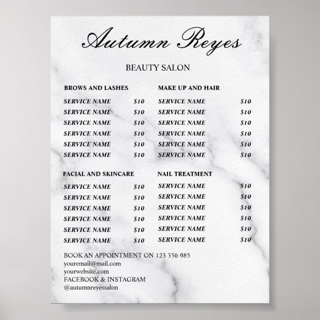 Vintage Beauty Salon Price List Poster (Front)