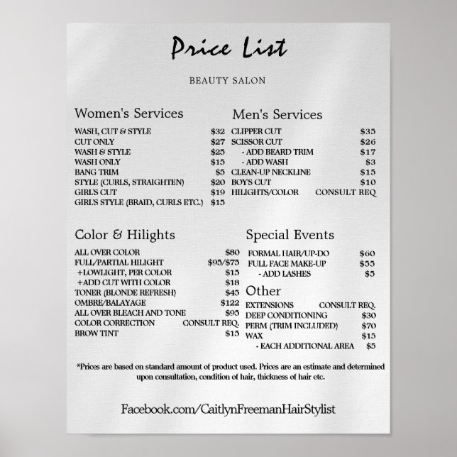 Vintage Beauty Salon Price List Poster (Front)