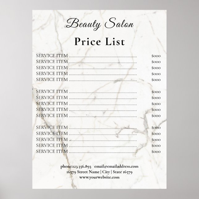 Vintage Beauty Salon Price List Poster (Front)