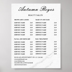 Vintage Beauty Salon Price List Poster