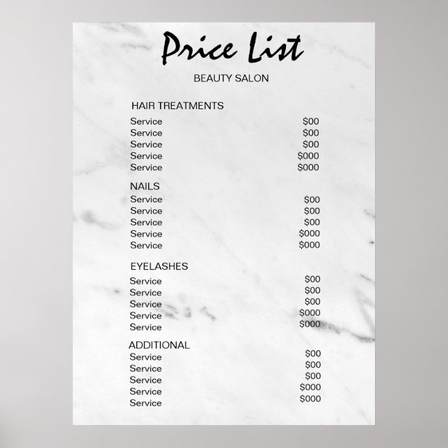 Vintage Beauty Salon Price List Poster (Front)