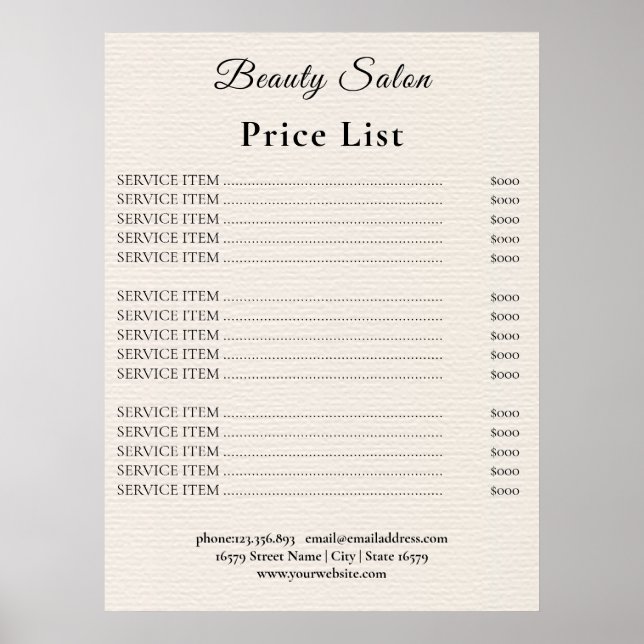 Vintage Beauty Salon Price List Poster (Front)