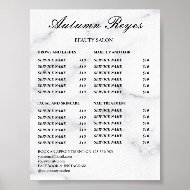 Vintage Beauty Salon Price List Poster (Front)