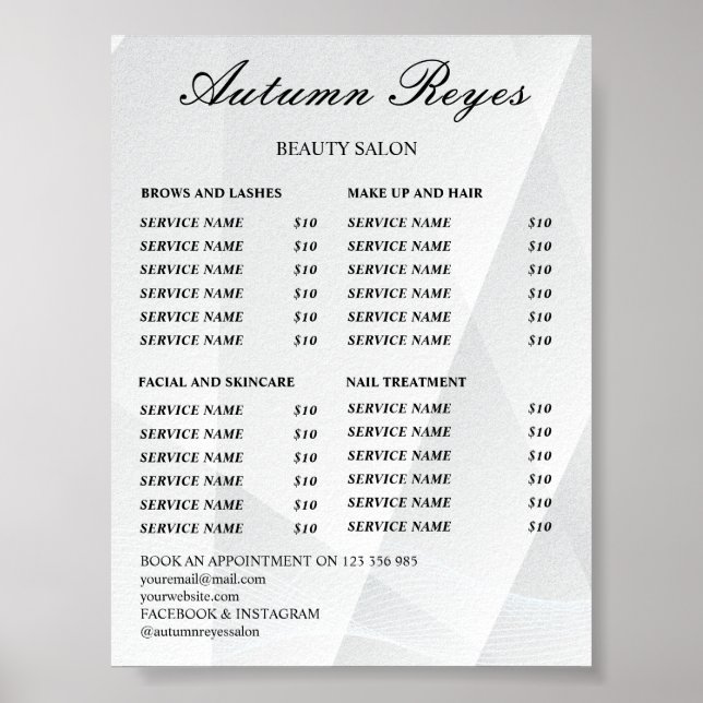 Vintage Beauty Salon Price List Poster (Front)