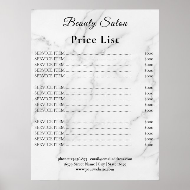 Vintage Beauty Salon Price List Poster (Front)