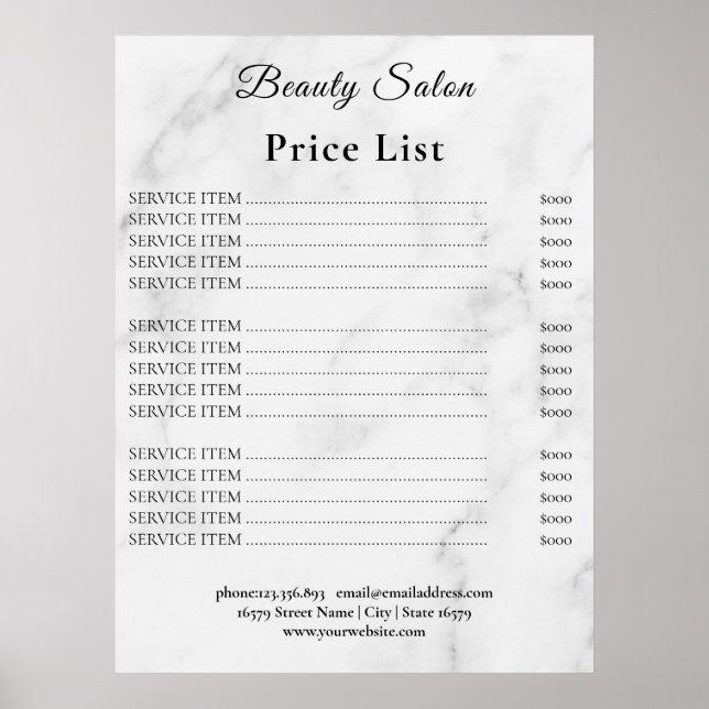 Vintage Beauty Salon Price List Poster (Front)