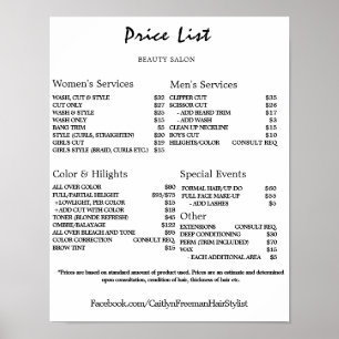 Vintage Beauty Salon Price List Poster