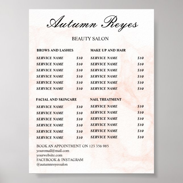 Vintage Beauty Salon Price List Poster (Front)
