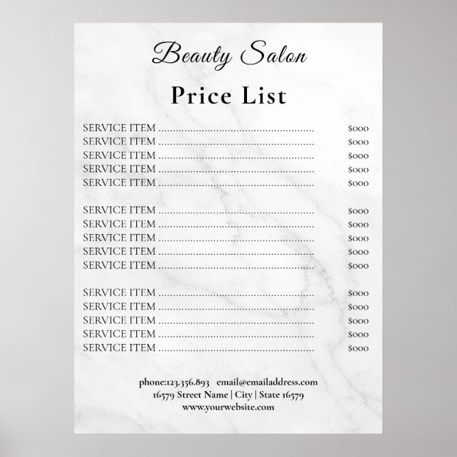 Vintage Beauty Salon Price List Poster (Front)