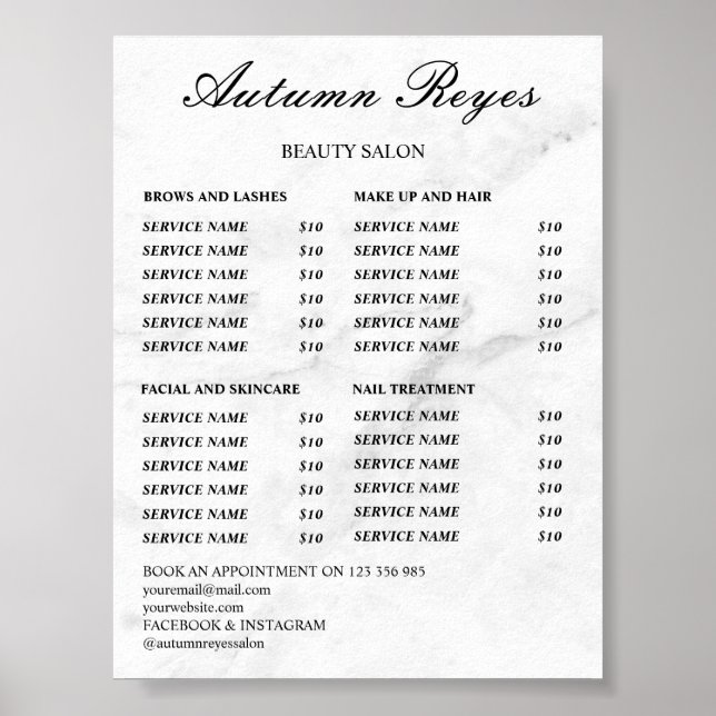 Vintage Beauty Salon Price List Poster (Front)