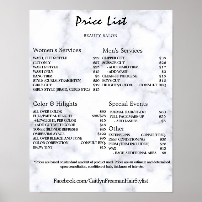 Vintage Beauty Salon Price List Poster (Front)
