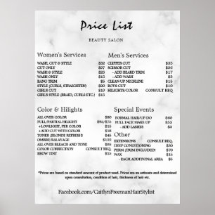 Vintage Beauty Salon Price List Poster
