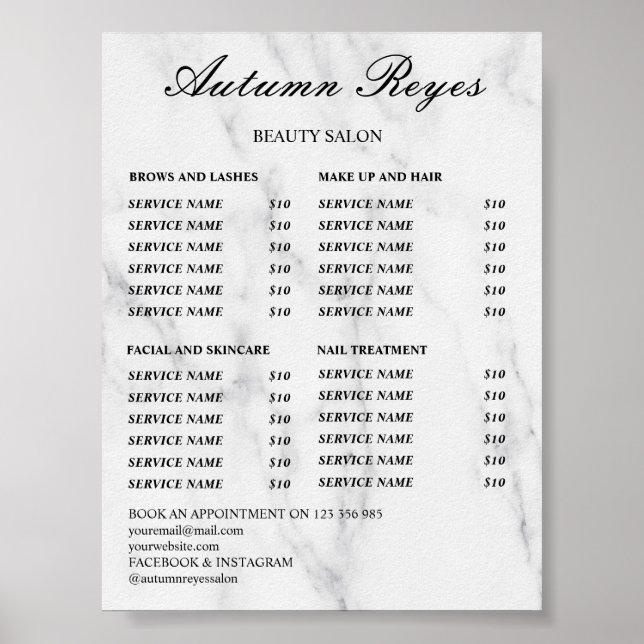 Vintage Beauty Salon Price List Poster (Front)