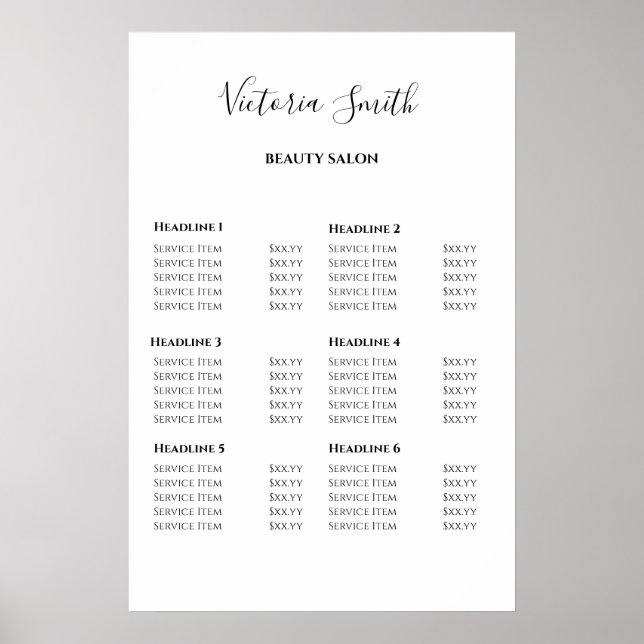 Vintage Beauty Salon Price List Poster (Front)