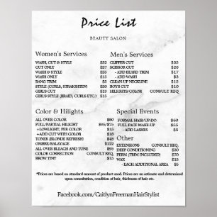 Vintage Beauty Salon Price List Poster