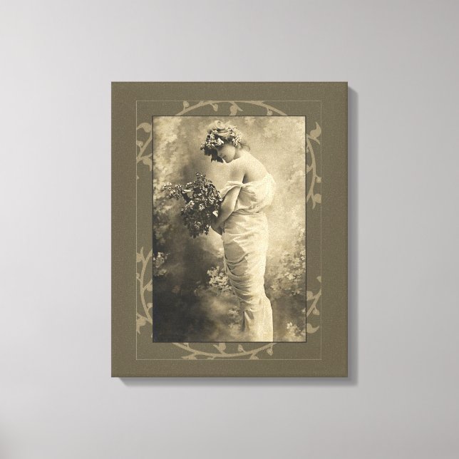 Vintage Beauty with cut flowers Canvas Print (Front)