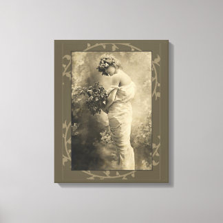 Vintage Beauty with cut flowers Canvas Print