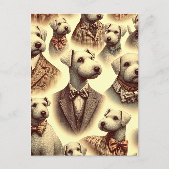 Vintage Bedlington Terrier Illustration Postcard (Front)