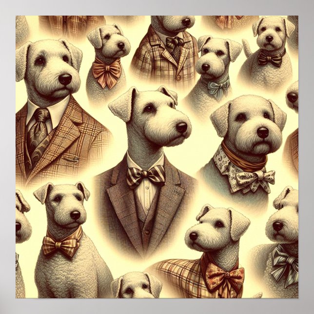 Vintage Bedlington Terrier Illustration Poster (Front)