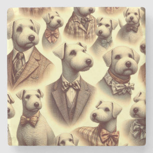 Vintage Bedlington Terrier Illustration Stone Coaster
