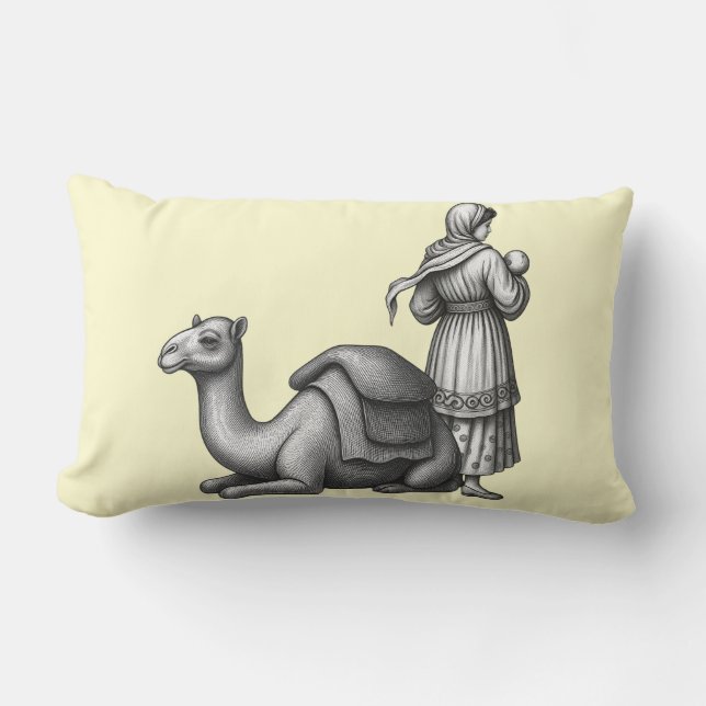 ​Vintage Bedouin and Camel Throw Pillow (Front)