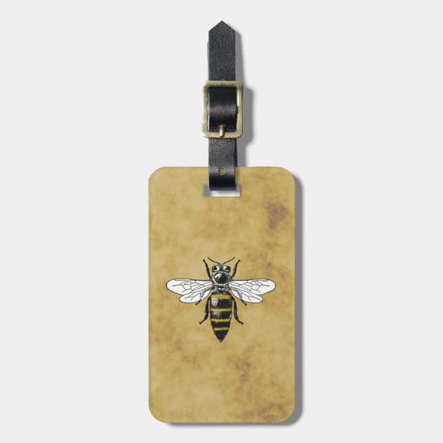 Vintage Bee #2 Distressed Antique Background Luggage Tag (Front Vertical)