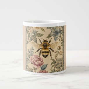 Vintage, Bee and Flowers Garden, Honey Bee , Queen Large Coffee Mug