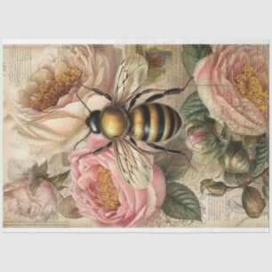 Vintage Bee and Pink Roses Decoupage Tissue Paper