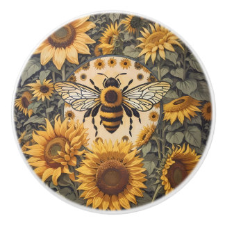 Vintage Bee and Sunflowers  Ceramic Knob