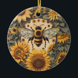 Vintage Bee and Sunflowers  Ceramic Tree Decoration<br><div class="desc">Celebrate the beauty of nature with this Vintage Bee and Sunflowers Ceramic Ornament. Featuring a charming bee nestled among vibrant sunflowers, this elegant design evokes rustic charm and timeless appeal. Perfect for decorating your Christmas tree or adding a nature-inspired touch to any space, this ornament makes a thoughtful gift for...</div>