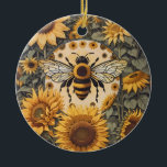 Vintage Bee and Sunflowers  Ceramic Tree Decoration<br><div class="desc">Celebrate the beauty of nature with this Vintage Bee and Sunflowers Ceramic Ornament. Featuring a charming bee nestled among vibrant sunflowers, this elegant design evokes rustic charm and timeless appeal. Perfect for decorating your Christmas tree or adding a nature-inspired touch to any space, this ornament makes a thoughtful gift for...</div>