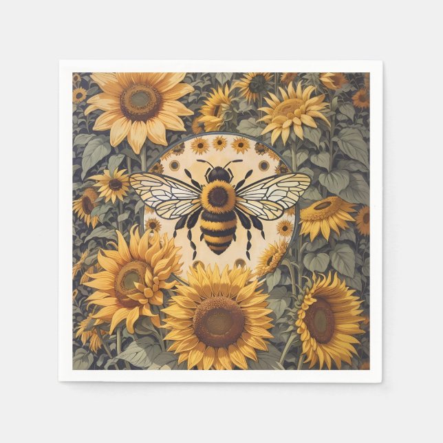 Vintage Bee and Sunflowers  Napkin (Front)