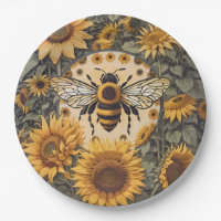 Vintage Bee and Sunflowers